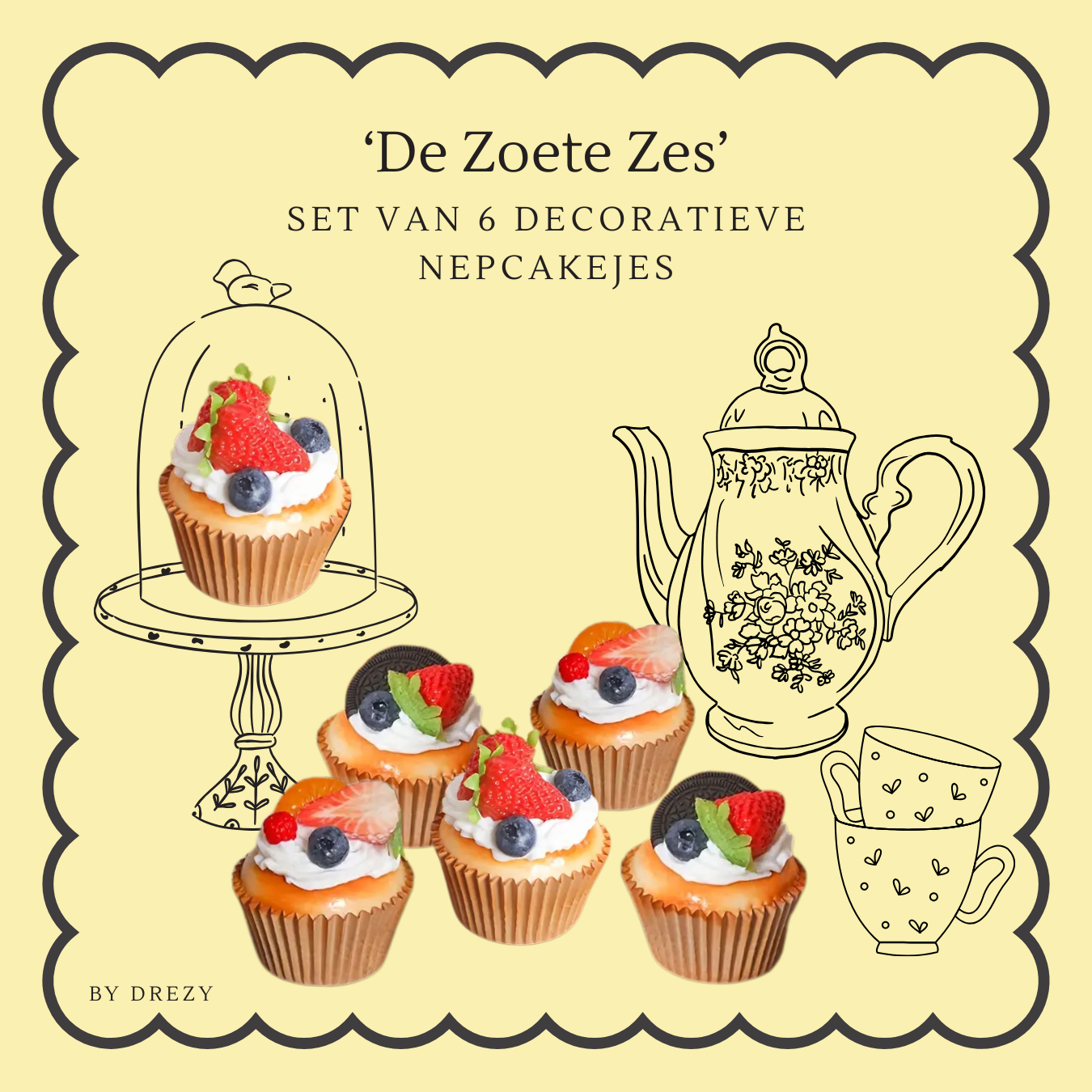 De Zoete Zes | Set van 6 decoratieve cakejes