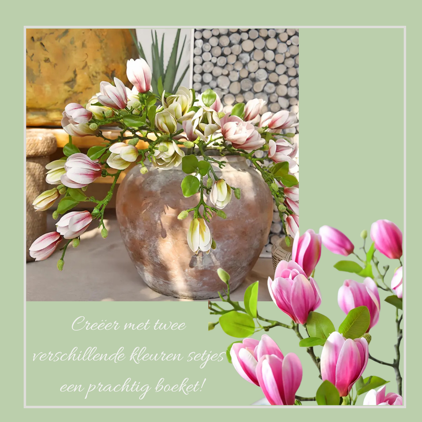 Magnolia Flair | Set van 4 kunsttakken met bloemen