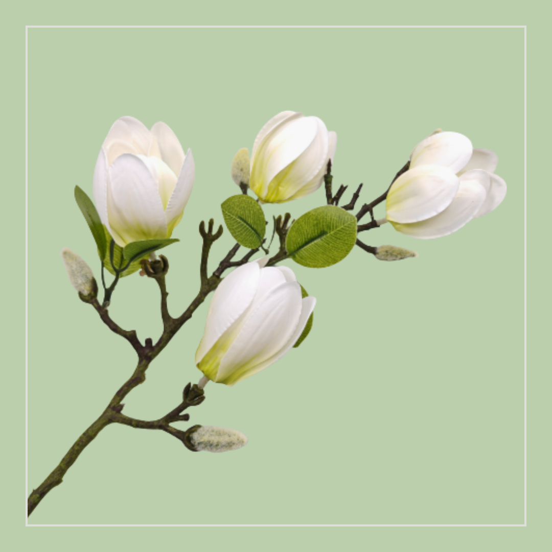 Magnolia Flair | Set van 4 kunsttakken met bloemen